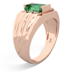 Lab Emerald Men's 9X7mm Emerald-Cut 14K Rose Gold ring R1835