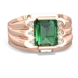 Lab Emerald Men's 9X7mm Emerald-Cut 14K Rose Gold ring R1835