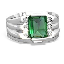 Lab Emerald Men's 9X7mm Emerald-Cut 14K White Gold ring R1835