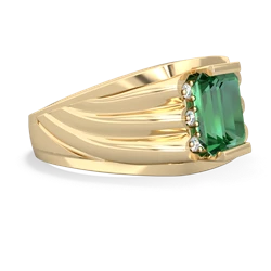 Lab Emerald Men's 9X7mm Emerald-Cut 14K Yellow Gold ring R1835