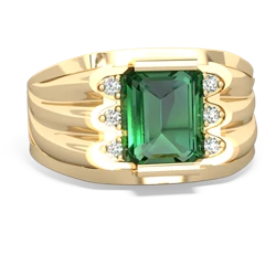 Lab Emerald Men's 9X7mm Emerald-Cut 14K Yellow Gold ring R1835