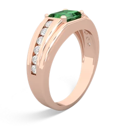 Lab Emerald Men's Diamond Channel 14K Rose Gold ring R0500