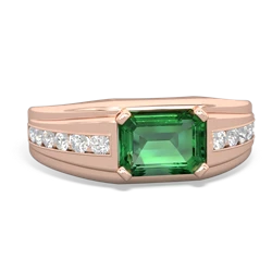 Lab Emerald Men's Diamond Channel 14K Rose Gold ring R0500