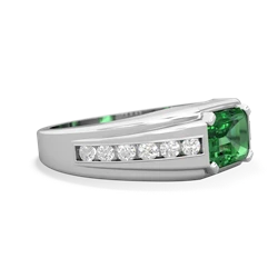 Lab Emerald Men's Diamond Channel 14K White Gold ring R0500