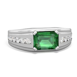 Lab Emerald Men's Diamond Channel 14K White Gold ring R0500