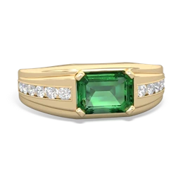 Lab Emerald Men's Diamond Channel 14K Yellow Gold ring R0500