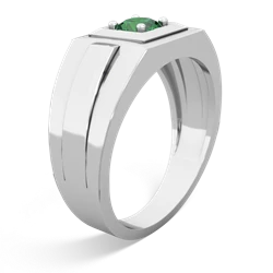 Lab Emerald Men's Squared Circle 14K White Gold ring R0480