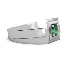 Lab Emerald Men's Squared Circle 14K White Gold ring R0480