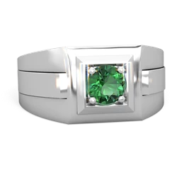 Lab Emerald Men's Squared Circle 14K White Gold ring R0480