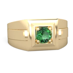 Lab Emerald Men's Squared Circle 14K Yellow Gold ring R0480