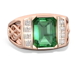 Lab Emerald Men's Vine 14K Rose Gold ring R0490