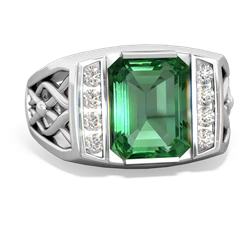 Lab Emerald Men's Vine 14K White Gold ring R0490