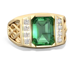 Lab Emerald Men's Vine 14K Yellow Gold ring R0490