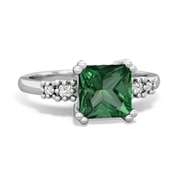 Lab Emerald Art Deco Princess 14K White Gold ring R2014