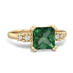 Lab Emerald Art Deco Princess 14K Yellow Gold ring R2014