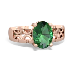 Lab Emerald Art Deco Filigree 14K Rose Gold ring R2322