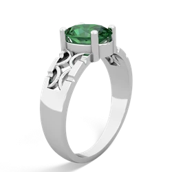 Lab Emerald Art Deco Filigree 14K White Gold ring R2322