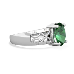 Lab Emerald Art Deco Filigree 14K White Gold ring R2322