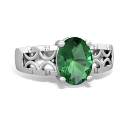 Lab Emerald Art Deco Filigree 14K White Gold ring R2322