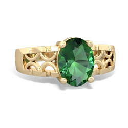 Lab Emerald Art Deco Filigree 14K Yellow Gold ring R2322