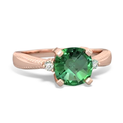 Lab Emerald Cushion Rope 14K Rose Gold ring R2484