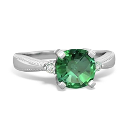 Lab Emerald Cushion Rope 14K White Gold ring R2484