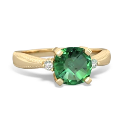 Lab Emerald Cushion Rope 14K Yellow Gold ring R2484