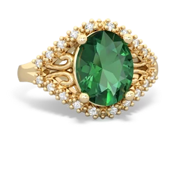 Lab Emerald Antique Style Cocktail 14K Yellow Gold ring R2564