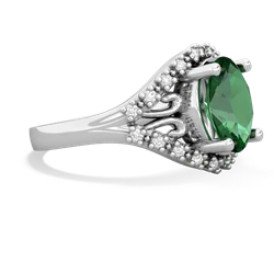 Lab Emerald Antique Style Cocktail 14K White Gold ring R2564