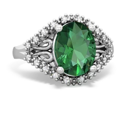 Lab Emerald Antique Style Cocktail 14K White Gold ring R2564