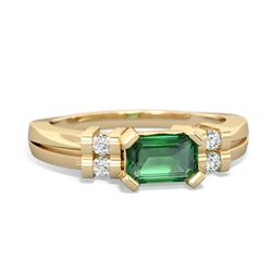 Lab Emerald Art Deco East-West 14K Yellow Gold ring R2590