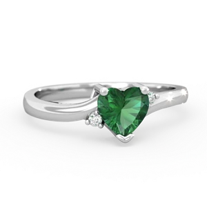 Lab Emerald Delicate Heart 14K White Gold ring R0203