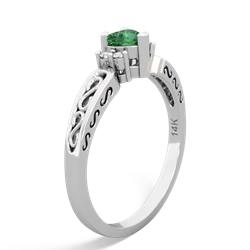 Lab Emerald Filligree Scroll Heart 14K White Gold ring R2429