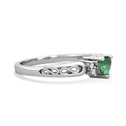 Lab Emerald Filligree Scroll Heart 14K White Gold ring R2429