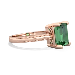 Lab Emerald Milgrain Scroll 14K Rose Gold ring R2338