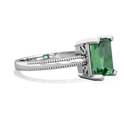 Lab Emerald Milgrain Scroll 14K White Gold ring R2338