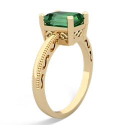 Lab Emerald Milgrain Scroll 14K Yellow Gold ring R2338