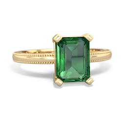 Lab Emerald Milgrain Scroll 14K Yellow Gold ring R2338