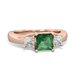 Lab Emerald Three Stone Trellis 14K Rose Gold ring R4015