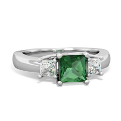 Lab Emerald Three Stone Trellis 14K White Gold ring R4015