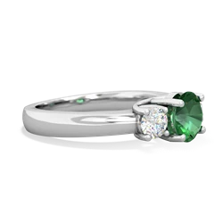 Lab Emerald Diamond Three Stone Round Trellis 14K White Gold ring R4018