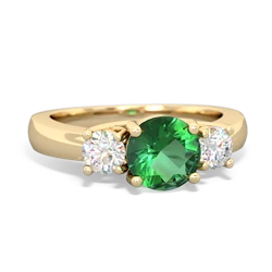 Lab Emerald Diamond Three Stone Round Trellis 14K Yellow Gold ring R4018