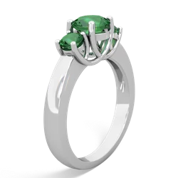 Lab Emerald Three Stone Round Trellis 14K White Gold ring R4018