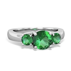 Lab Emerald Three Stone Round Trellis 14K White Gold ring R4018