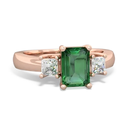 Lab Emerald Diamond Three Stone Emerald-Cut Trellis 14K Rose Gold ring R4021