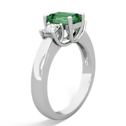 Lab Emerald Diamond Three Stone Emerald-Cut Trellis 14K White Gold ring R4021