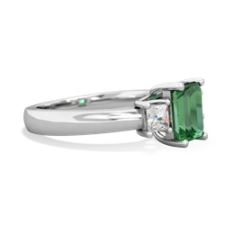 Lab Emerald Diamond Three Stone Emerald-Cut Trellis 14K White Gold ring R4021