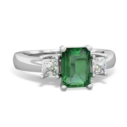 Lab Emerald Diamond Three Stone Emerald-Cut Trellis 14K White Gold ring R4021