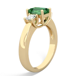 Lab Emerald Diamond Three Stone Emerald-Cut Trellis 14K Yellow Gold ring R4021