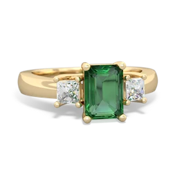 Lab Emerald Diamond Three Stone Emerald-Cut Trellis 14K Yellow Gold ring R4021